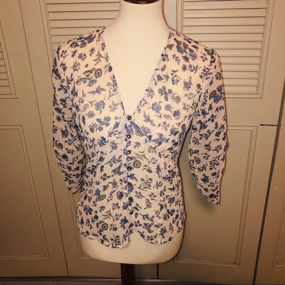 Lucky Brand Button Up Flower Detail Blouse